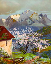 Vintage calendar art of landscapes, village scenes, etc.