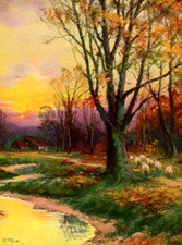 Vintage calendar/poster prints of landscapes, village scenes, etc.