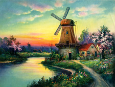 Vintage calendar/poster prints of landscapes, village scenes, etc.