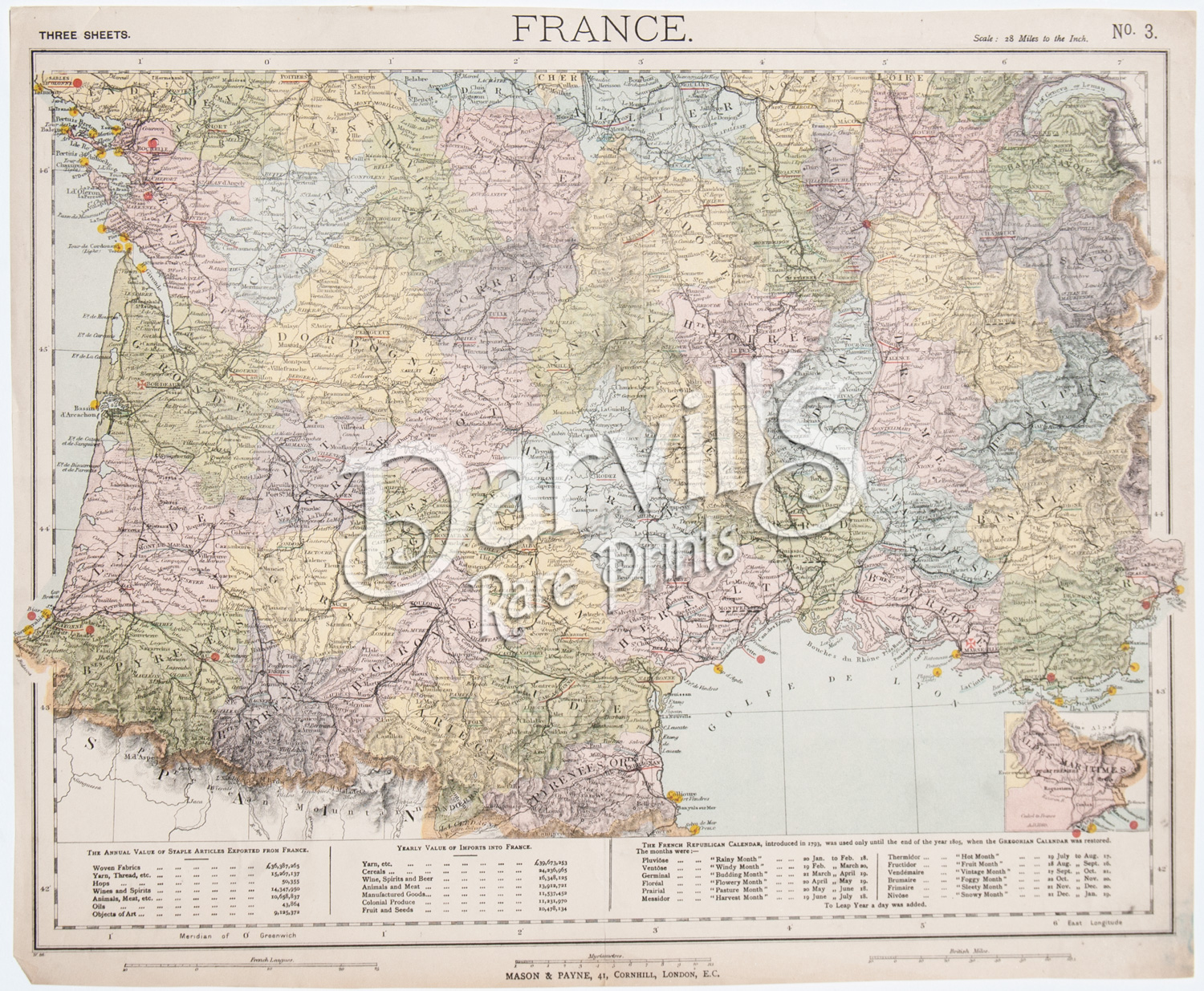 antique map of the south of France 1887