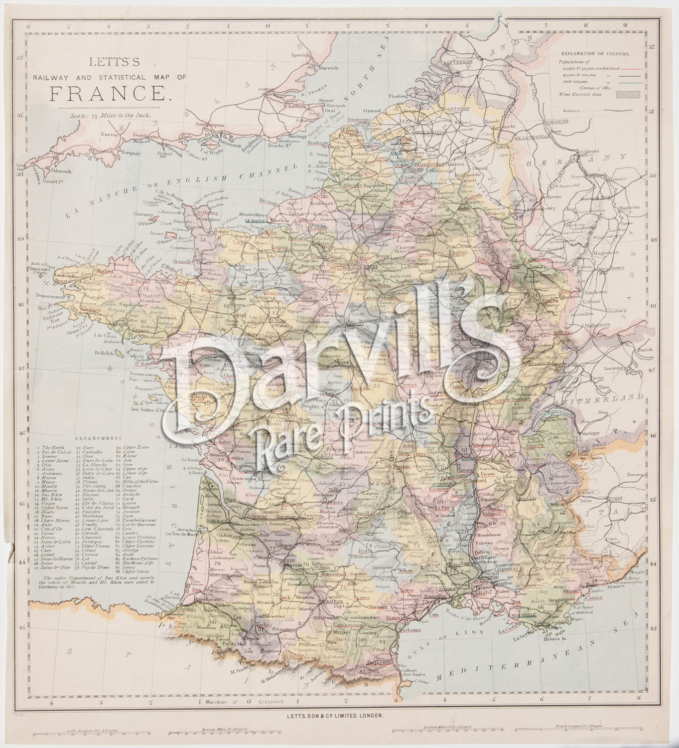 antique map of  France 1887