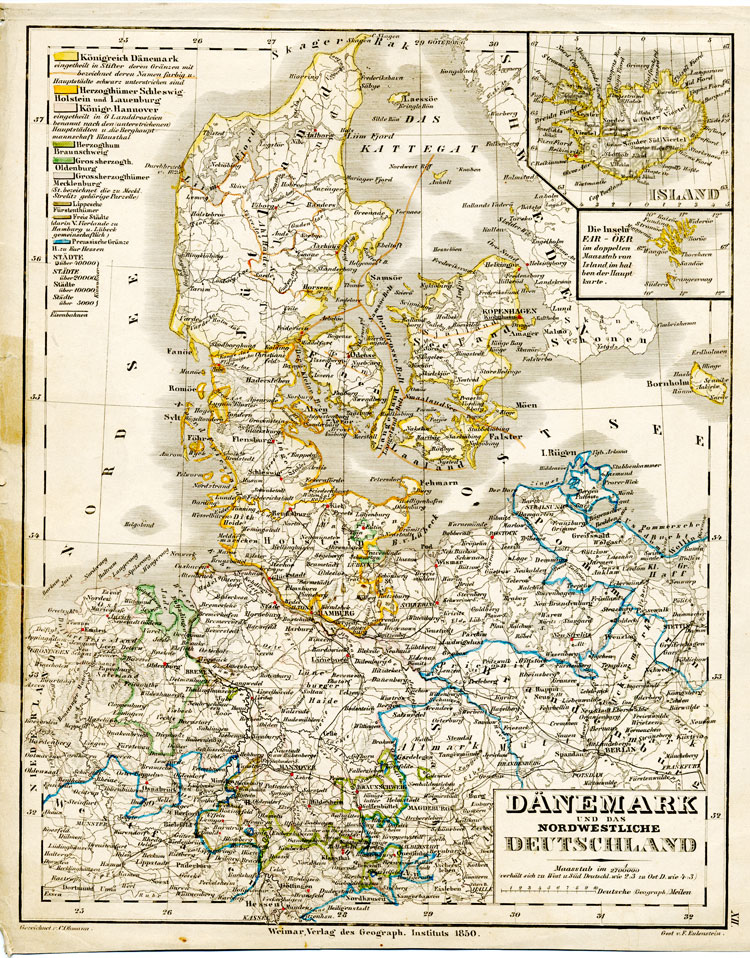 Dänemark von Atlas der Erde und des Himmels von 1850