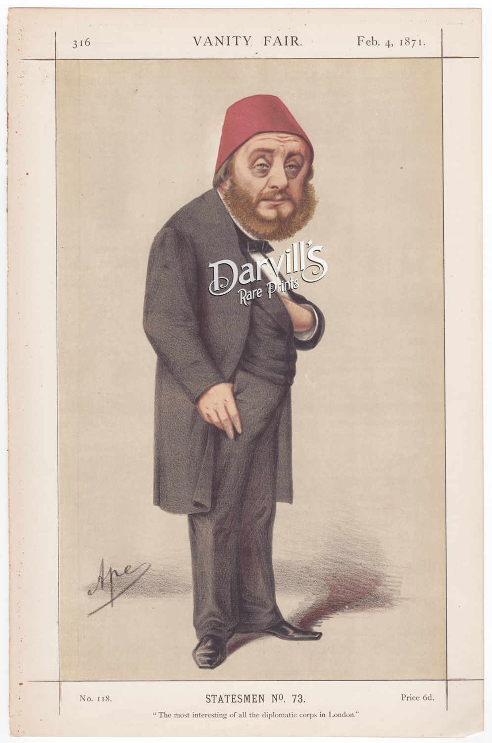 H E Musurus Pasha Feb 4 1871 Vanity Fair Ambassador