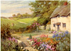 Vintage cottage, cabin, and mill scenes 1910s-1940s