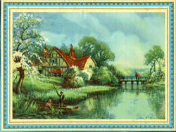 Vintage cottage, cabin, and mill scenes 1910s-1940s