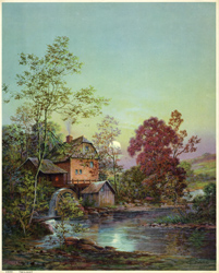 Vintage cottage, cabin, and mill scenes 1910s-1940s