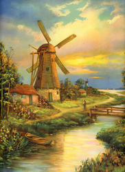 Vintage cottage, cabin, and mill scenes 1910s-1940s