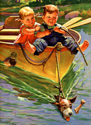 Vintage prints of boys, dogs, etc.