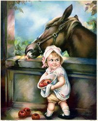 Vintage prints of girls, birds, pets, etc.