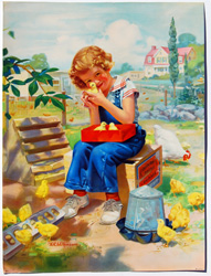 Vintage prints of girls, birds, pets, etc.