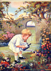 Vintage prints of girls, birds, pets, etc.